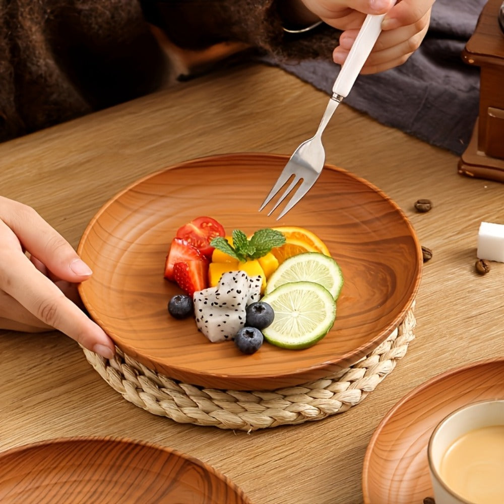 Wood Grain Plastic Dinner Plates Set of 10 - 7.8 Inch Salad Serving Plates for Kitchen Dining Table - product image 7