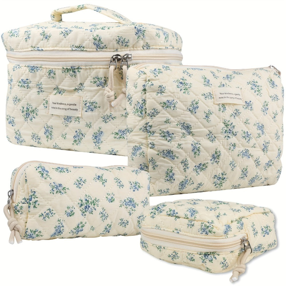 Quilted Makeup Bag Set 4-Piece Floral Rose Coquette Aesthetic Premium Cotton Cosmetic Organizer Travel Toiletry Pouch 4 Sizes for Women Girls Vanity Bathroom Gift - product image 9