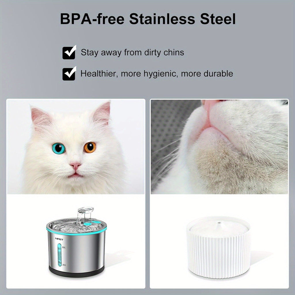 Cat Water Fountain Stainless Steel 50oz/1.5L | Ultra Quiet Auto Pet Water Dispenser with LED Light, Visible Window & Dishwasher Safe | Includes Replacement - product image 10