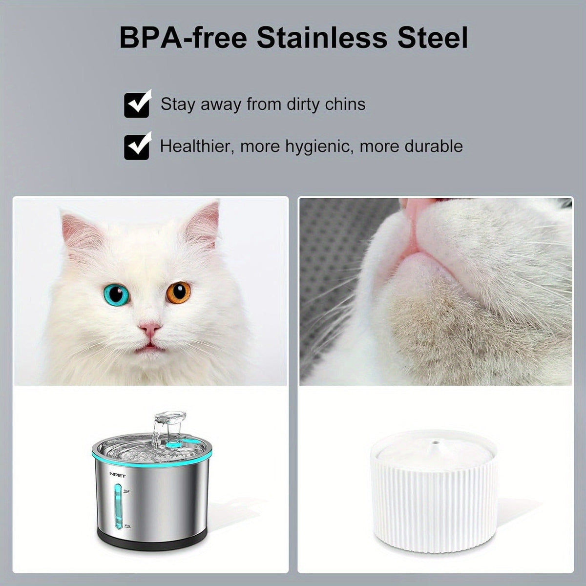 Cat Water Fountain Stainless Steel 50oz/1.5L | Ultra Quiet Auto Pet Water Dispenser with LED Light, Visible Window & Dishwasher Safe | Includes Replacement - product image 10