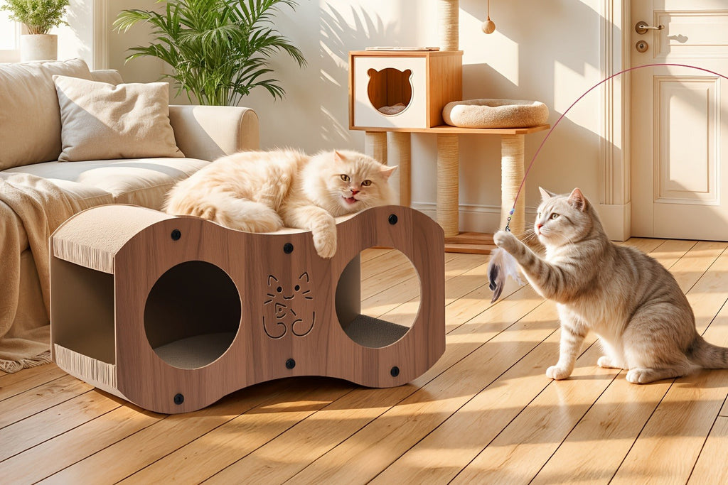 Cat Scratching Post with Integrated Cat Bed – Sturdy Walnut Wood Base, 4-Season Woven Scratch Pad, Indoor Cat Scratcher Lounge for Scratching, Lounging & Play - product image 13
