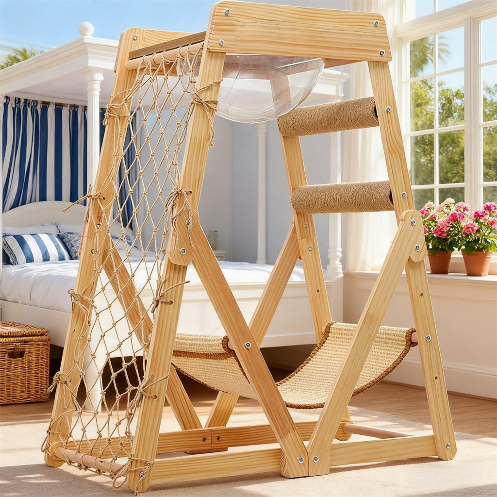 Bamboo Stable Cat Climbing Tower for Indoor Cats, Kittens & Small Cats, Space-Saving Design | Cat Tree Triangle Cat Tower with Sisal Scratching Posts, Soft - product image 5