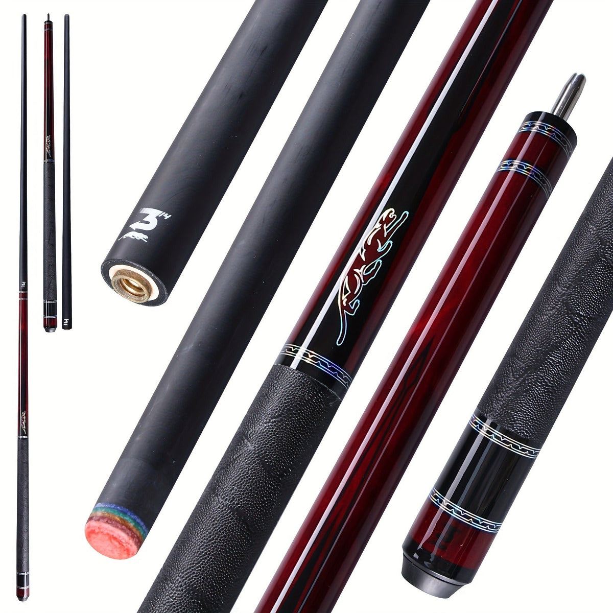 Carbon Fiber Pool Cue Stick 58 Inch – Low Deflection Billiard Cue with 12.5mm Tip, 3/8x8 Pin Joint, Leather Grip & Vacuum Quick Connector, Professional Billiards Stick for Accurate Ball Control