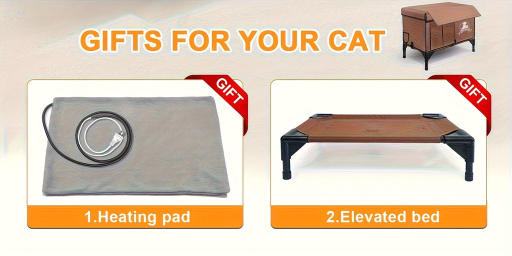 Heated Cat House 3-in-1 with Removable Warming Pad | Elevated Cat Bed for Indoor & Outdoor Cats | Chew-Resistant Cord | All-Season Cat Shelter & Condo | Double - product image 16