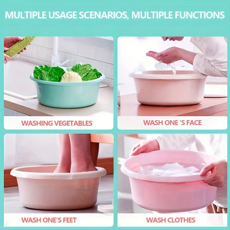 Plastic Wash Basin 12 Quart Stackable Round Tub | Portable Household Washing Bowl for Kitchen, Camping, Face Washing, Fruit & Vegetable Cleaning, Dish Washing & Bottle Rinsing, 4 Colors, Small to Oversized