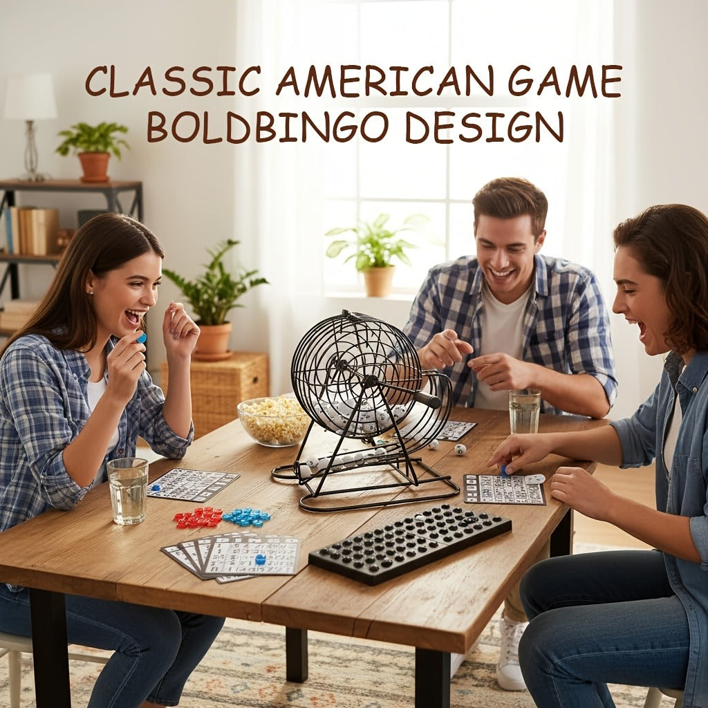 Deluxe Bingo Game Set with Stainless Steel Metal Cage – Includes Bingo Balls Cards & Colorful Chips – Classic Family Board Game for Game Nights Parties and Large Groups