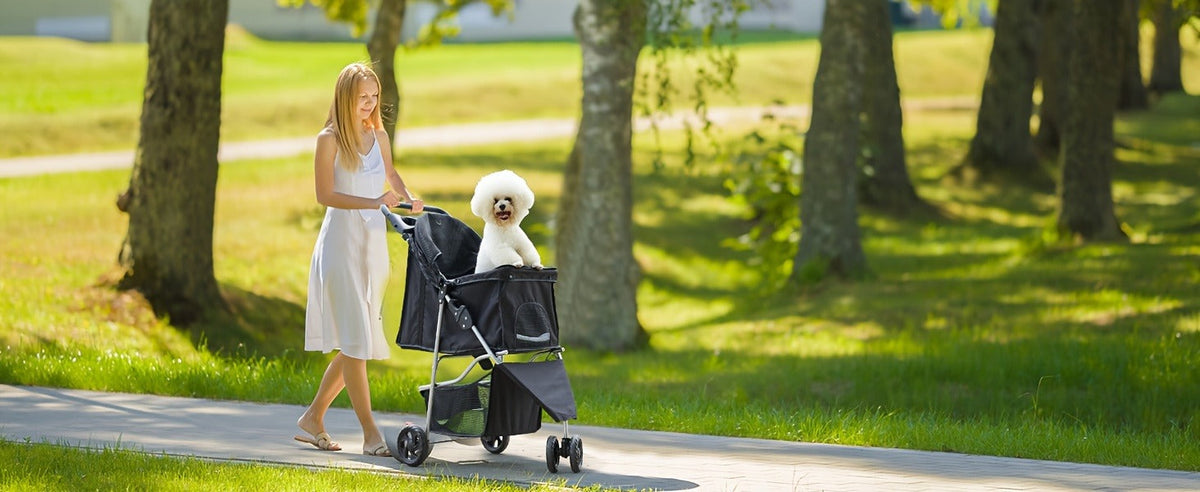 Foldable Jogger Stroller with Weather Cover, Storage Basket & Cup Holder, Breathable Mesh Window, All-Season Outdoor Walk Pram, Black | 3-Wheel Pet Stroller - product image 5