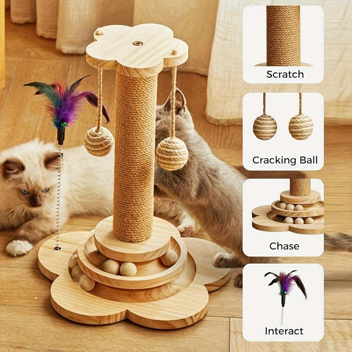 Cat Scratching Post Sisal Vertical Scratcher | Solid Wood Base, Wear-Resistant Rope, Multiple Styles: Standard, Mushroom & Dolphin Shapes, Sizes S/M/L, Cat - product image 18