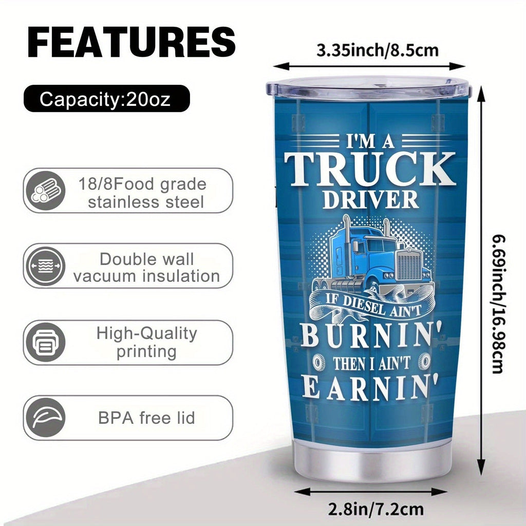 Truck Driver Tumbler 20oz Stainless Steel Insulated Coffee Cup with Lid Birthday Gift for Husband Son Grandpa Nephew Farmer Truck Driver Men for Kitchen & Dining