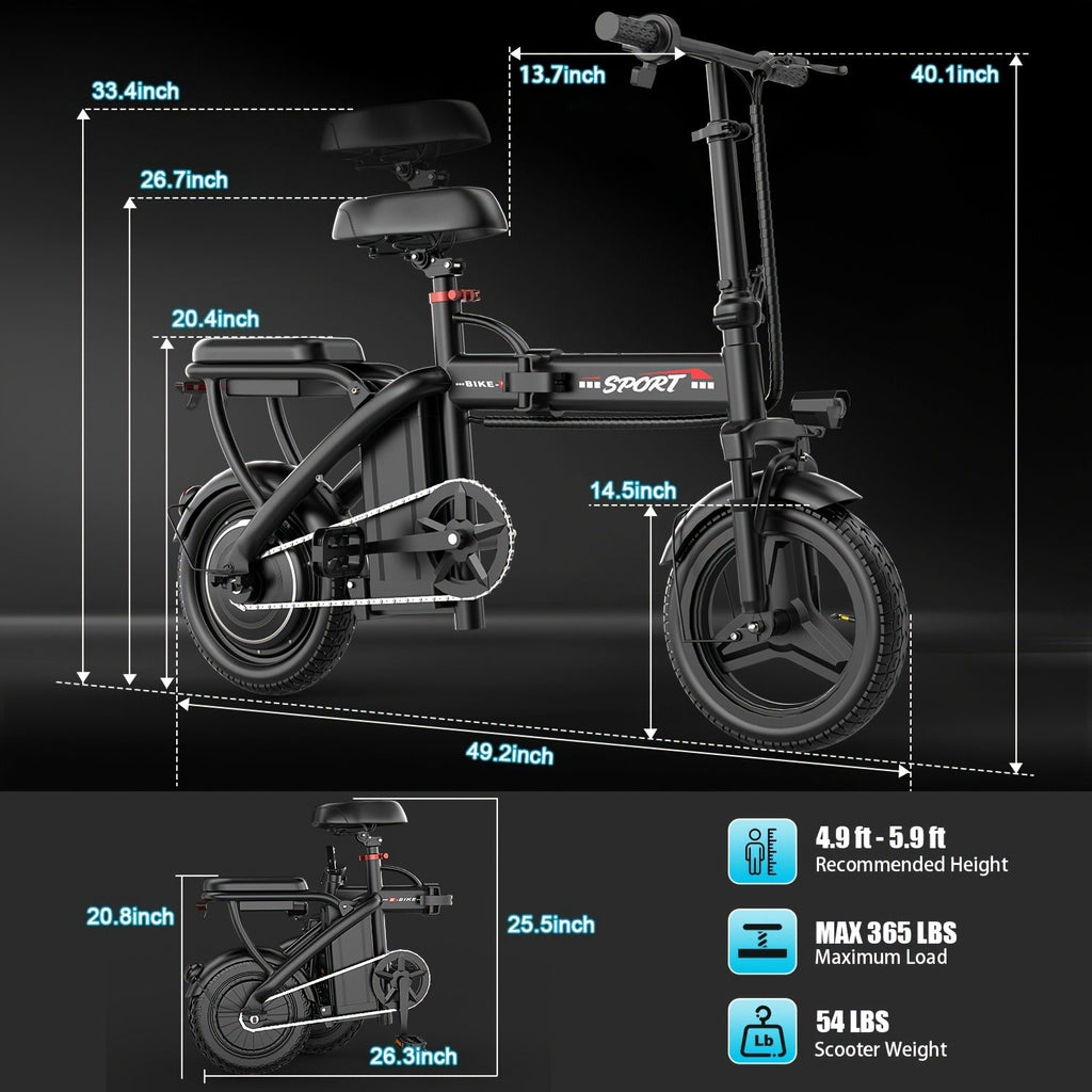 Commuter Electric Bike 14 Inch Folding E-Bike 650W Peak Motor 48V 10Ah Battery 25MPH 25-Mile Range Featherlight Mini Electric Bicycle for Adults - product image 7