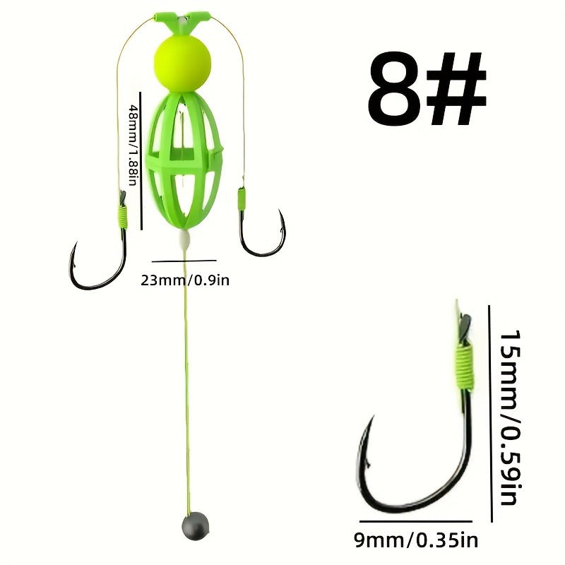Fishing Hook Cage Set 3pcs Anti-Snag Double Hook Rig with Non-Twist Explosive & Flip Hooks | Carbon Steel Green Lure Fishing Bottom Hanging Prevention, Size - product image 7