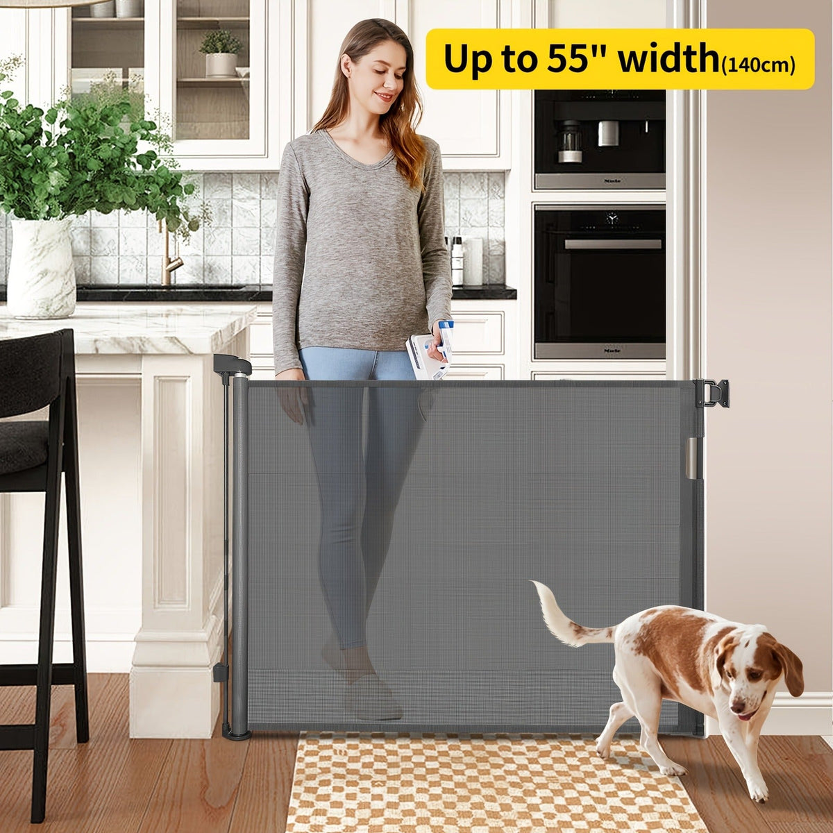 Extends 55" to 197" Wide, Child Safety Gate for Doorways Stairs Hallways, Indoor & Outdoor Use, Black / White / Gray, 6 Size Options – Retractable Baby Gate - product image 13