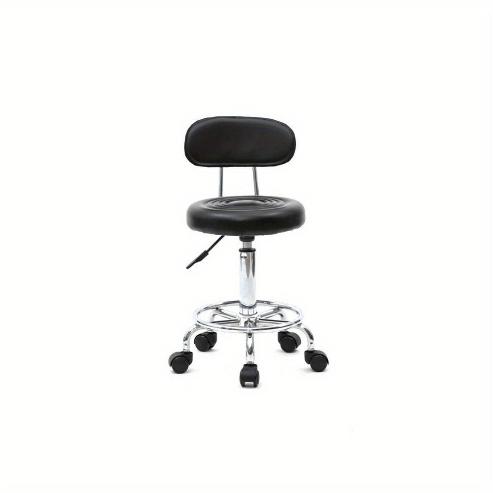 Adjustable Salon Stool with Back and Footrest 360 Swivel Height 18.9-22.8 Inch Cushioned Seat Chrome Base Hair Salon Nail Tech Esthetician Makeup Artist Home Studio Black White - product image 2