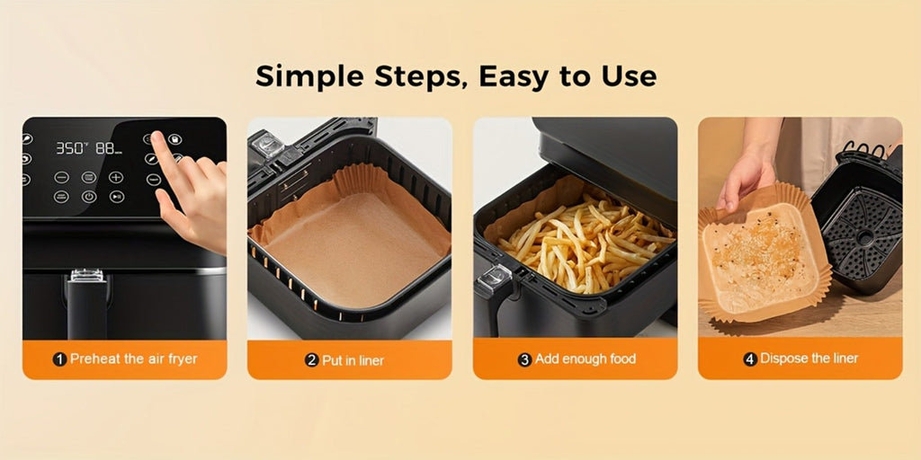 Air Fryer Parchment Paper Liners 250pcs - Non-Stick Disposable Square Liner Sheets for 5-8QT Air Fryer Basket Baking Roasting Microwave Unbleached - product image 9