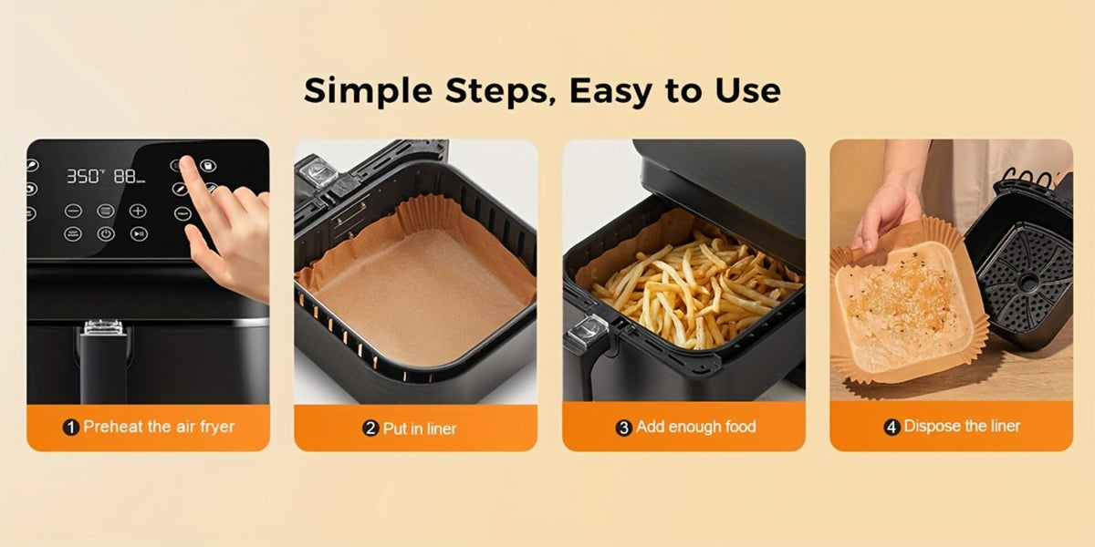 Air Fryer Parchment Paper Liners 250pcs - Non-Stick Disposable Square Liner Sheets for 5-8QT Air Fryer Basket Baking Roasting Microwave Unbleached - product image 9
