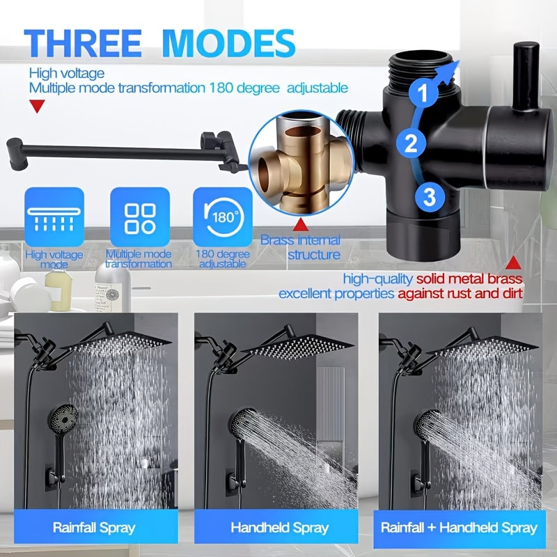 Shower Head, High Pressure Rainfall/Handheld Shower Combo With Extension Arm, 9 Settings, Anti-Leak Shower Head With Holder, Height/Angle Adjustable, Chrome - product image 8