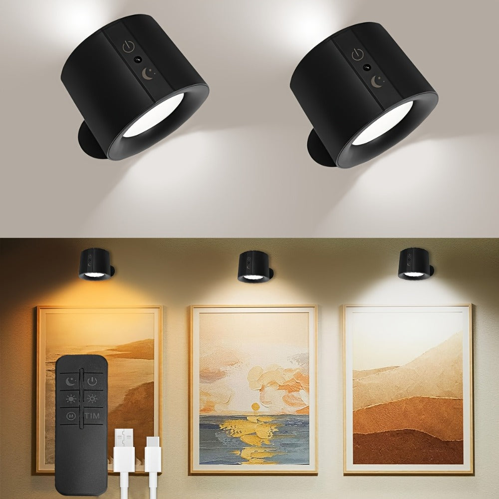USB Rechargeable LED Wall Light 2 Pack – 360° Rotating Magnetic Ball Touch Control Reading Lamp with 3 Color Temps – Wireless Wall Mounted or Desktop Light for Bedroom Living Room - product image 4