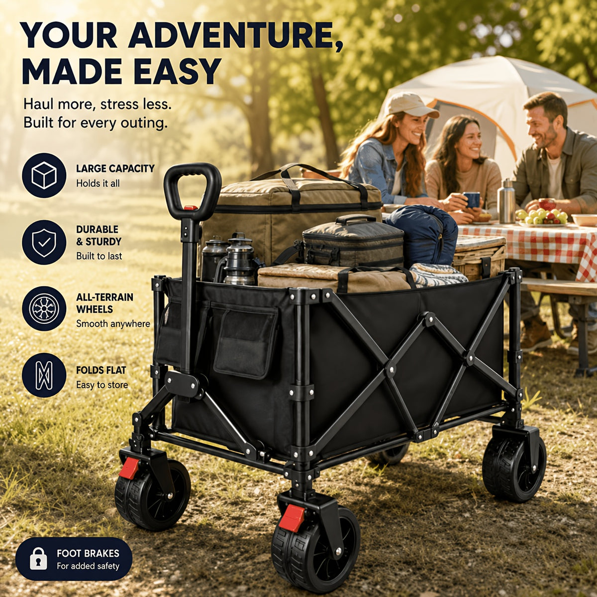 Heavy Duty Foldable Handcart, Multifunctional Handcart, High Carbon Steel Bracket, Equipped with All-Terrain Universal Wheels, Portable Garden Handcart - product image 2
