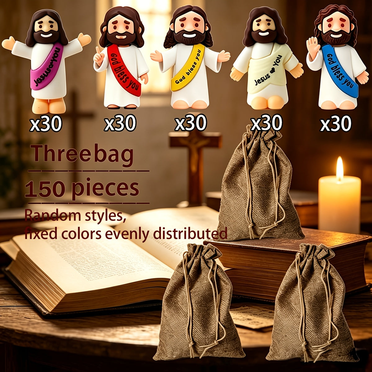 Colorful Bulk Religious Statues 5 Colors, Baptism Favors Sunday School Gifts Christian Party Favor Home Decor Vase Filler | Mini Jesus Figurines for Halloween Trunk-or-Treat 50/100/150pcs