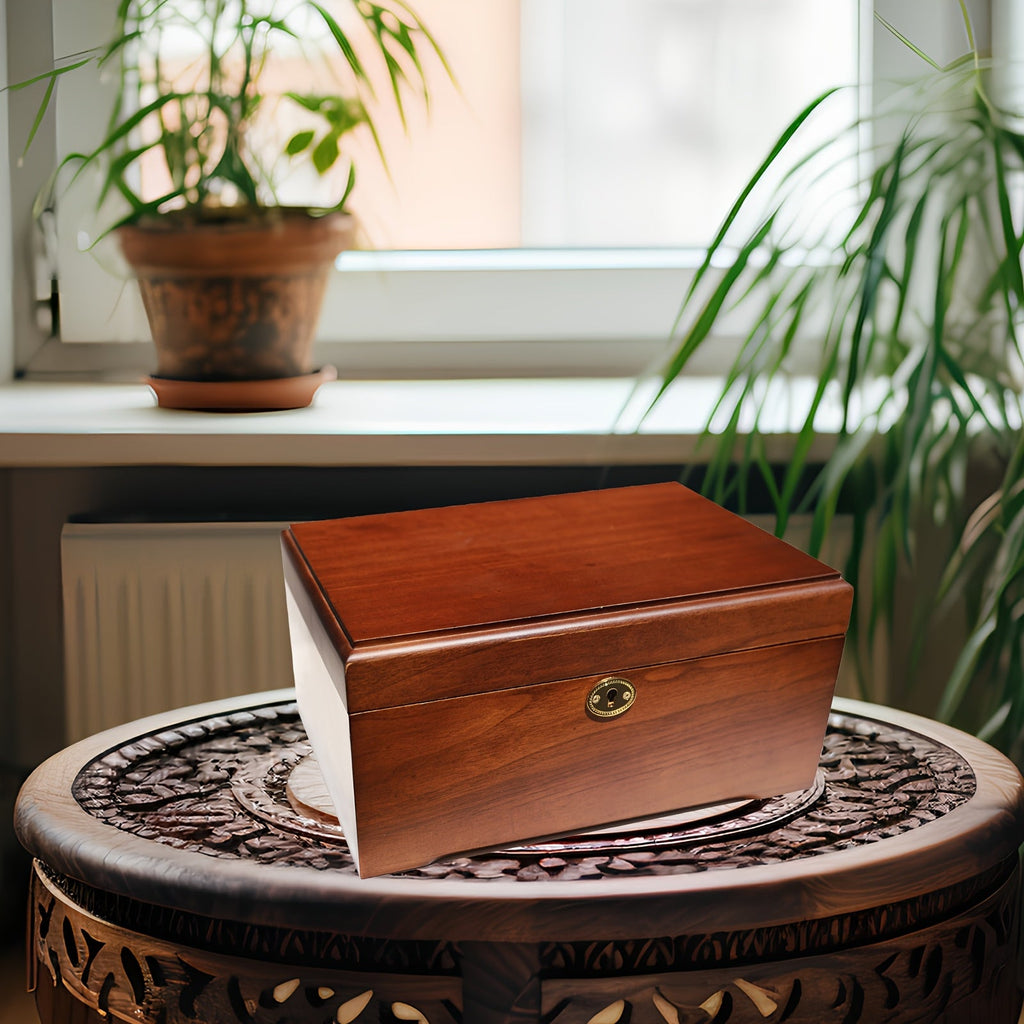 Wooden Jewelry Box with Lock Handcrafted Vintage Wood Storage Chest Hinged Lid Key Lock Multipurpose Organizer Keepsakes Home Office Decor 11x8.5x5.25 Inch - product image 8