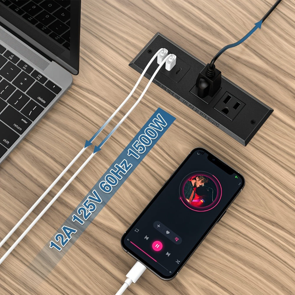 Recessed Power Strip Flush Mount Desk Outlet with USB-C & USB-A Ports In-Desk Power Grommet for Conference Room Office Table Furniture 1.5m Cord - product image 4
