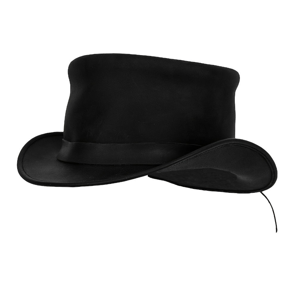 Genuine Leather Top Hat Steampunk | Shapeable Wide Brim Gentleman Hat for Men Women, Halloween Costume Topper, Deadman Victorian Derby Hat, Handcrafted Top-Grain Leather, Black, Sizes S-3XL