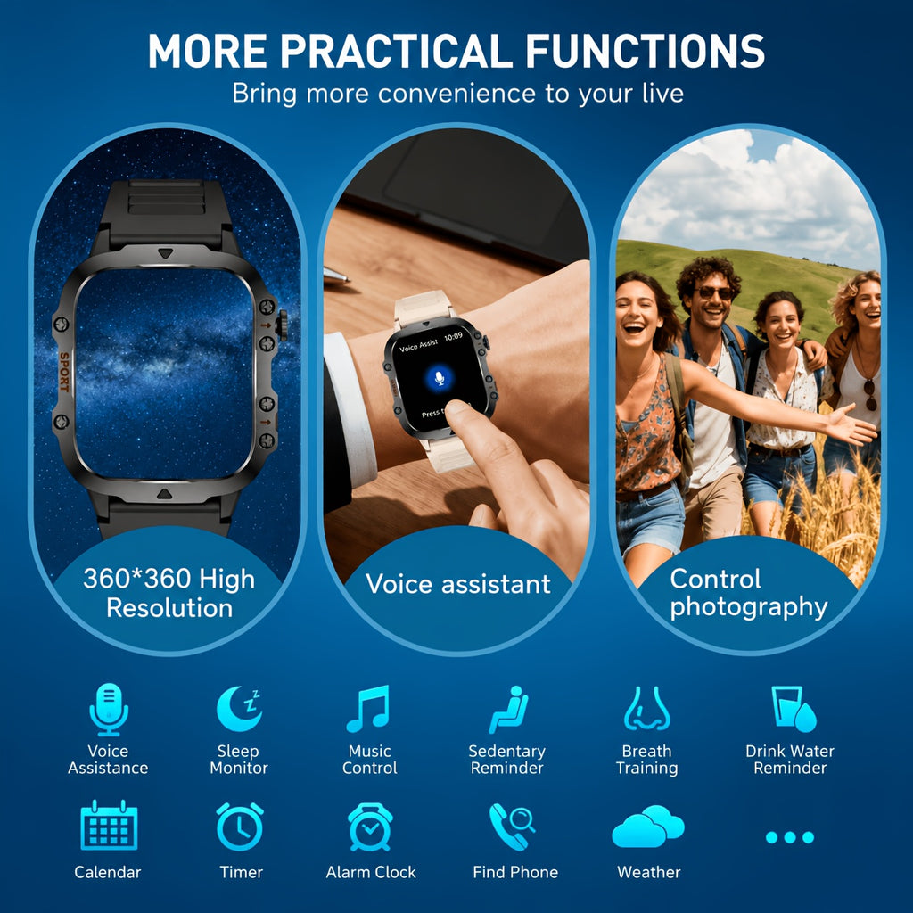 Large-Screen Smartwatch Compatible for iPhone & Android, Wireless Smartwatch with Wireless Calling/SMS, Fitness Tracker, Remote Camera Control, USB - product image 2