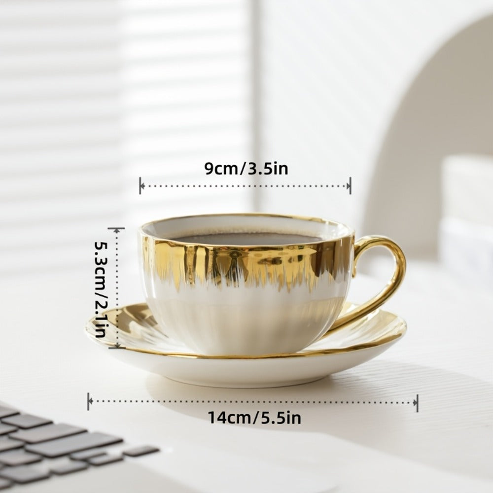 European Ceramic Coffee Cup and Saucer Set of 6 – Light Luxury 8.45oz Porcelain Tea Cups with Plates | Elegant Floral Dinnerware for Wedding Mother's Day Holiday Gift - product image 3