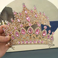 Baroque Style Tiara Headwear for Girls Women Birthday Party Prom Dance Wedding Halloween Costume Accessory Dress Up | Princess Crown with Pink Gemstones 2pcs Set