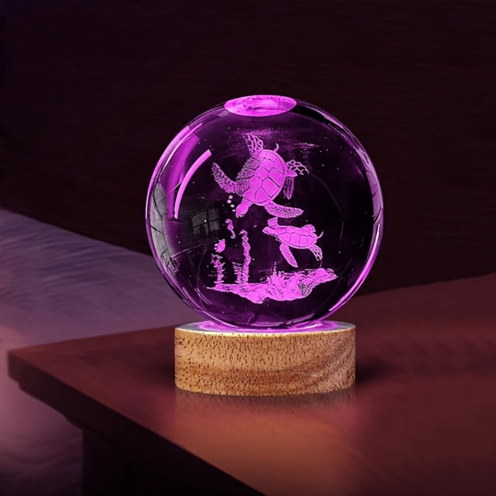 3D Sea Turtle Crystal Ball Night Light – LED Color Glow Glass Orb Lamp with Bamboo Base, Ocean Animal Figurine Desk Light for Home Bedroom Decor, Unique Gift for Turtle Lovers, Eld - product image 7