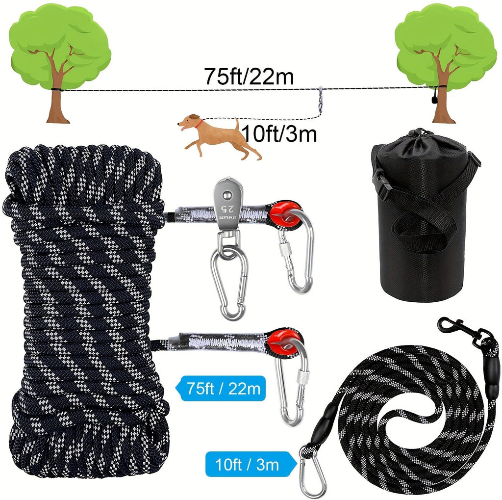 Heavy Duty Reflective Cable Runner, Supports Up to 200lbs, Carry-along Easy Setup for Yard, Park, Camping & Hiking, Black & Blue, Outdoor Dog Run | Overhead - product image 7