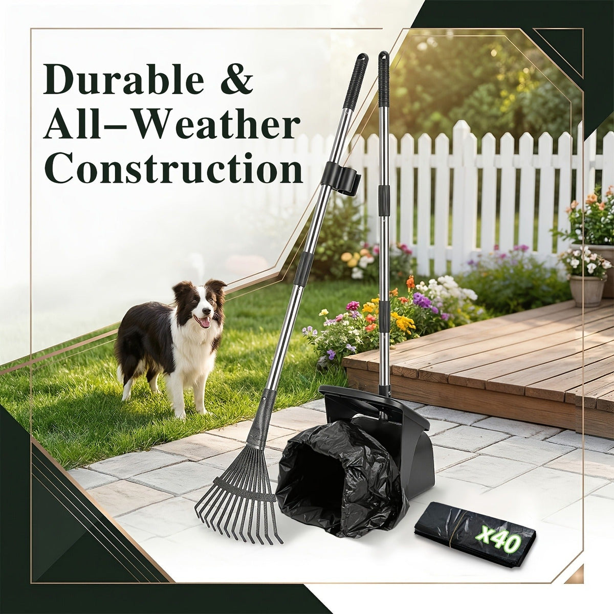 Dog Pooper Scooper with Long Handle & Swivel Bin – Heavy Duty Rake Spade Set, 40 Waste Bags Included, Pet Waste Removal for Yard Grass Gravel - product image 6