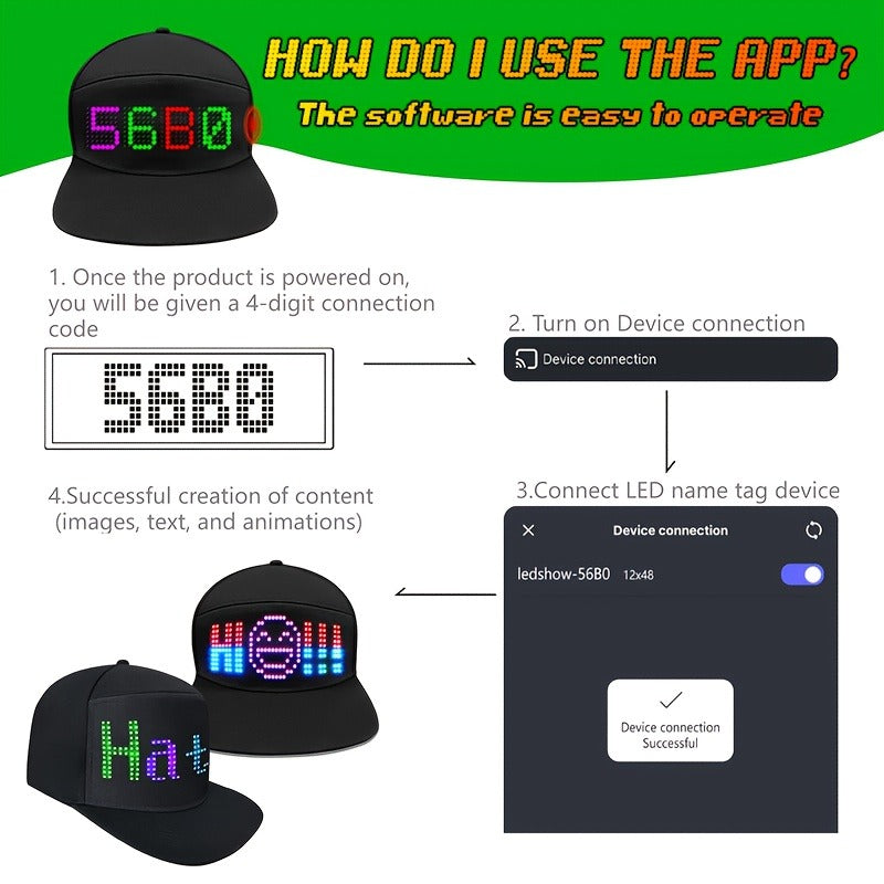 Programmable LED Hat with APP Control | Custom Text, Animation & Graffiti Display, USB Rechargeable, Adjustable Fit for Men & Women, Glowing Light-Up Cap for - product image 17