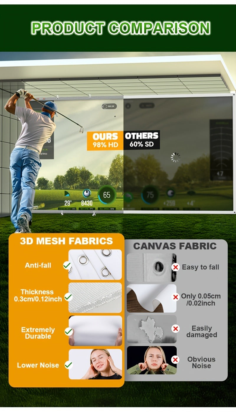 Ultra-Quiet 3D Golf Simulator Projector Screen, Wear-Resistant, Indoor Golf Training, 3 Sizes | Golf Impact Screen 4K UHD - product image 16