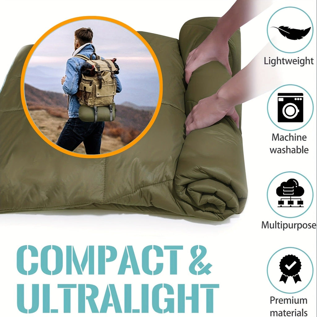 Puffy Camping Blanket Foldable Lightweight Water Resistant with 3D Eye Mask – DWR Coated Outdoor Blanket for Camping, Hiking, Travel, Beach, Stadium & Car, Warm Packable Throw in 4 Colors, 55" x 78"