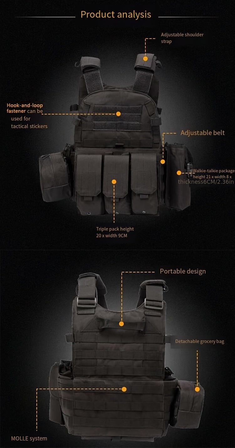 Tactical MOLLE Vest 6094 Adjustable Combat Chest Rig with Multi-Pocket System for Outdoor Hunting Training Airsoft CS Wargame Hiking Camping - product image 20
