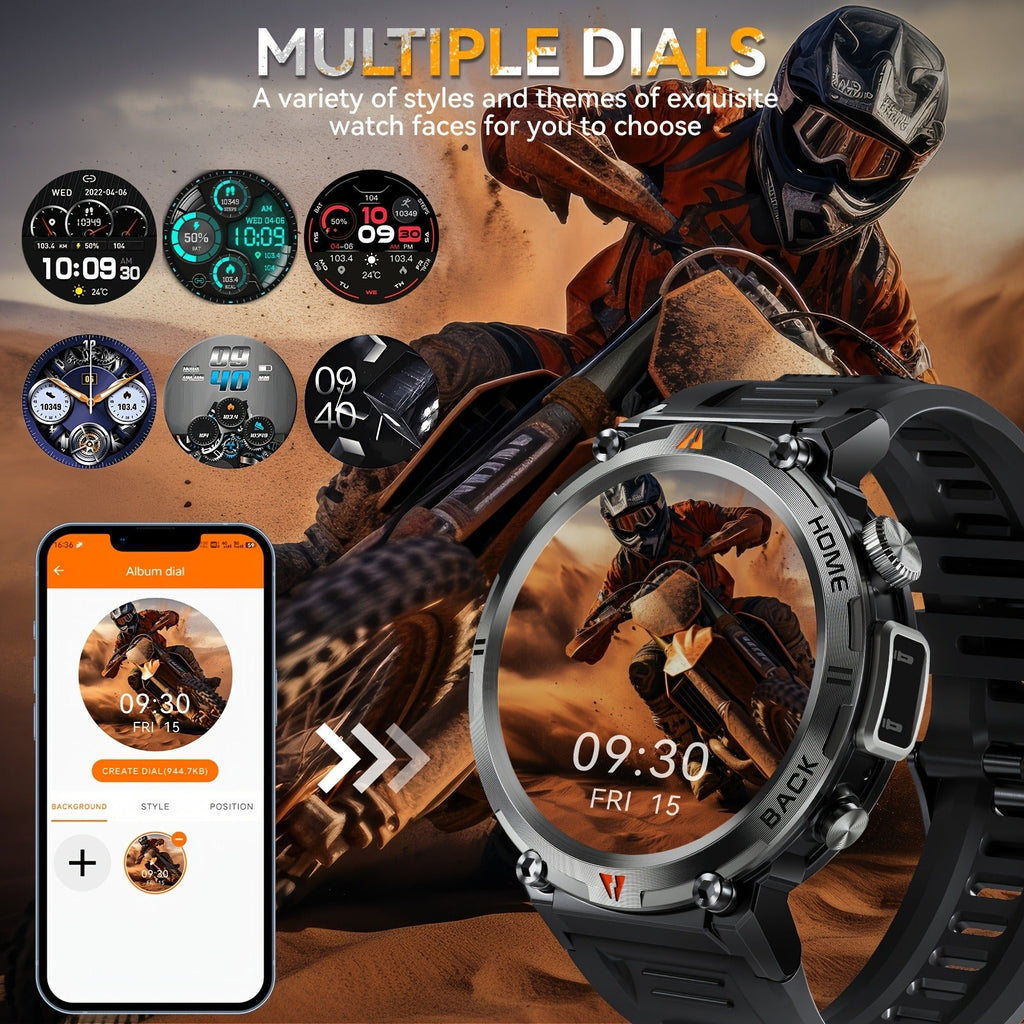 Wireless Calling, HD 1.45" Screen, LED Light, Fitness Tracker, iPhone & Android | EIGIIS KE3 Rugged Smartwatch for Men - product image 12