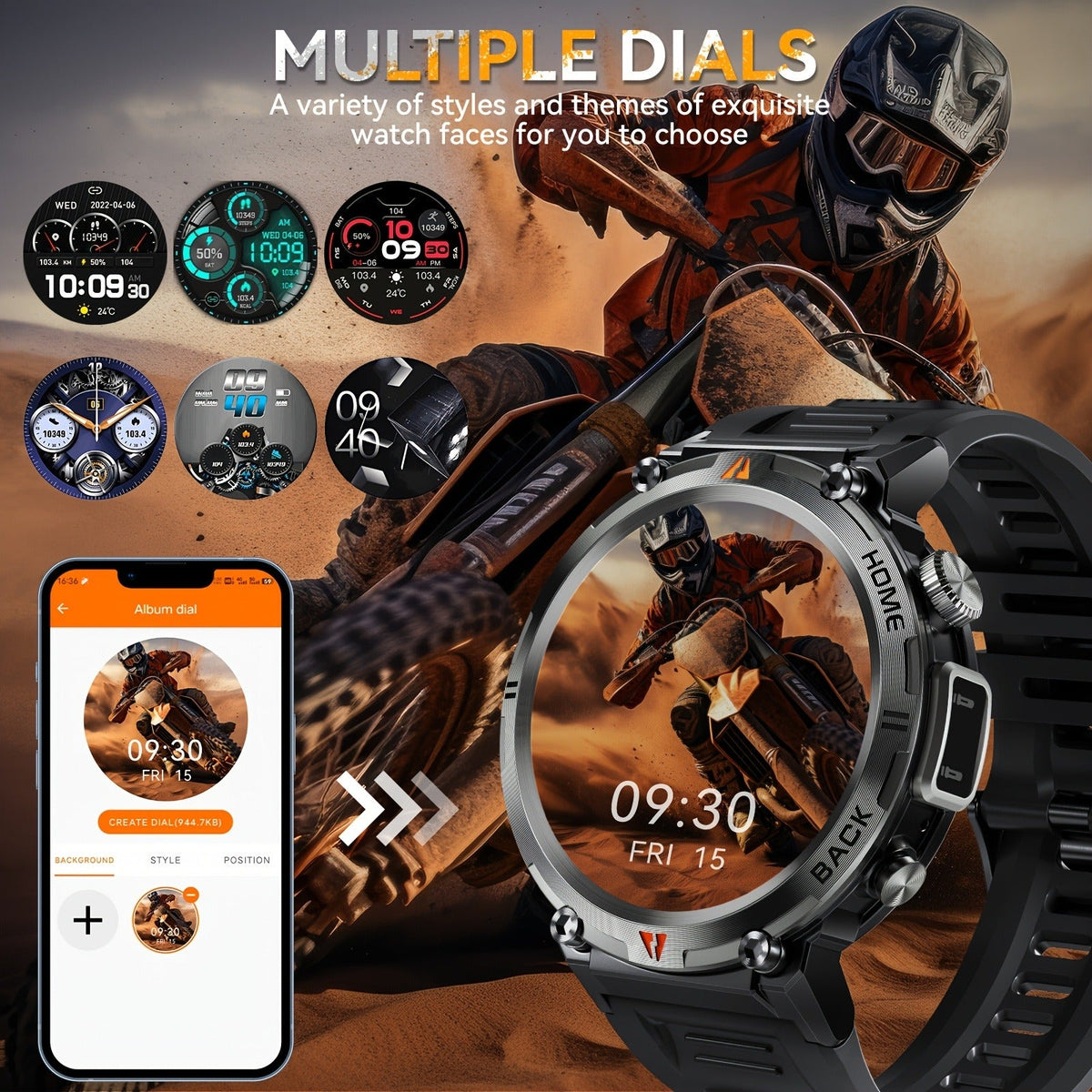 Wireless Calling, HD 1.45" Screen, LED Light, Fitness Tracker, iPhone & Android | EIGIIS KE3 Rugged Smartwatch for Men - product image 12