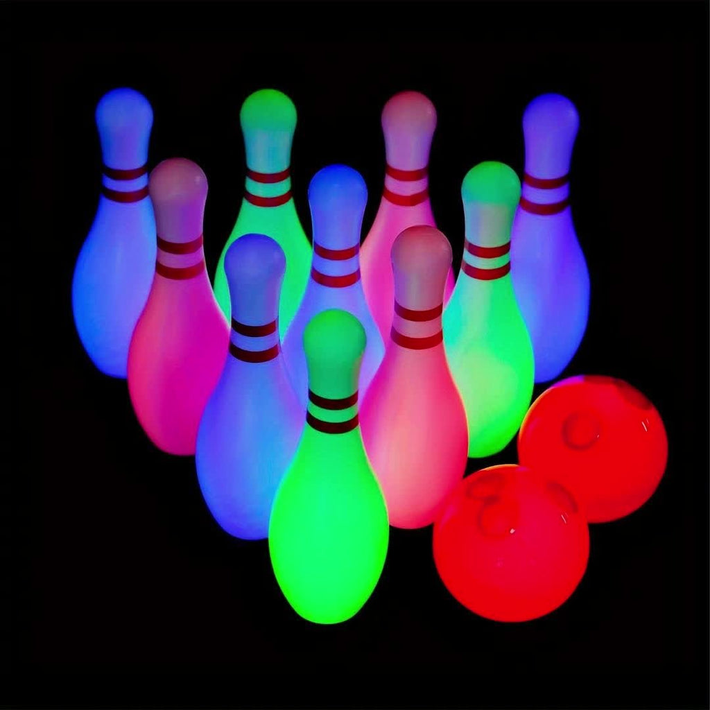 10 Pins & 2 Balls Indoor Outdoor Game Boys Girls Birthday Gift – Glow in the Dark Bowling Set for Kids