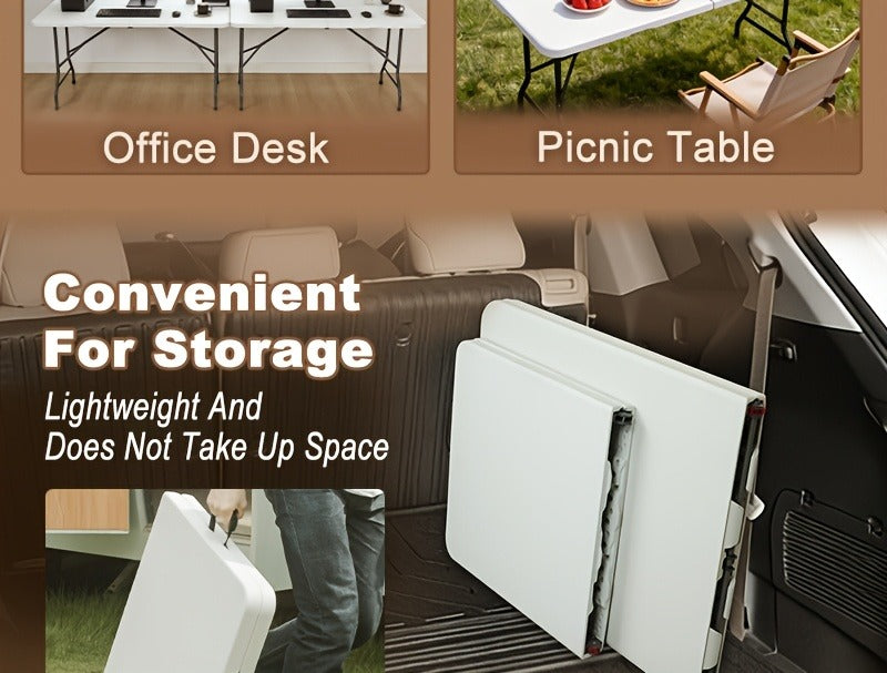 Folding Picnic Table Travel-friendly Plastic Camping Table Indoor Outdoor with Carrying Handle Lock 4FT 6FT Featherlight Fold Up Dining Table for Camping - product image 16