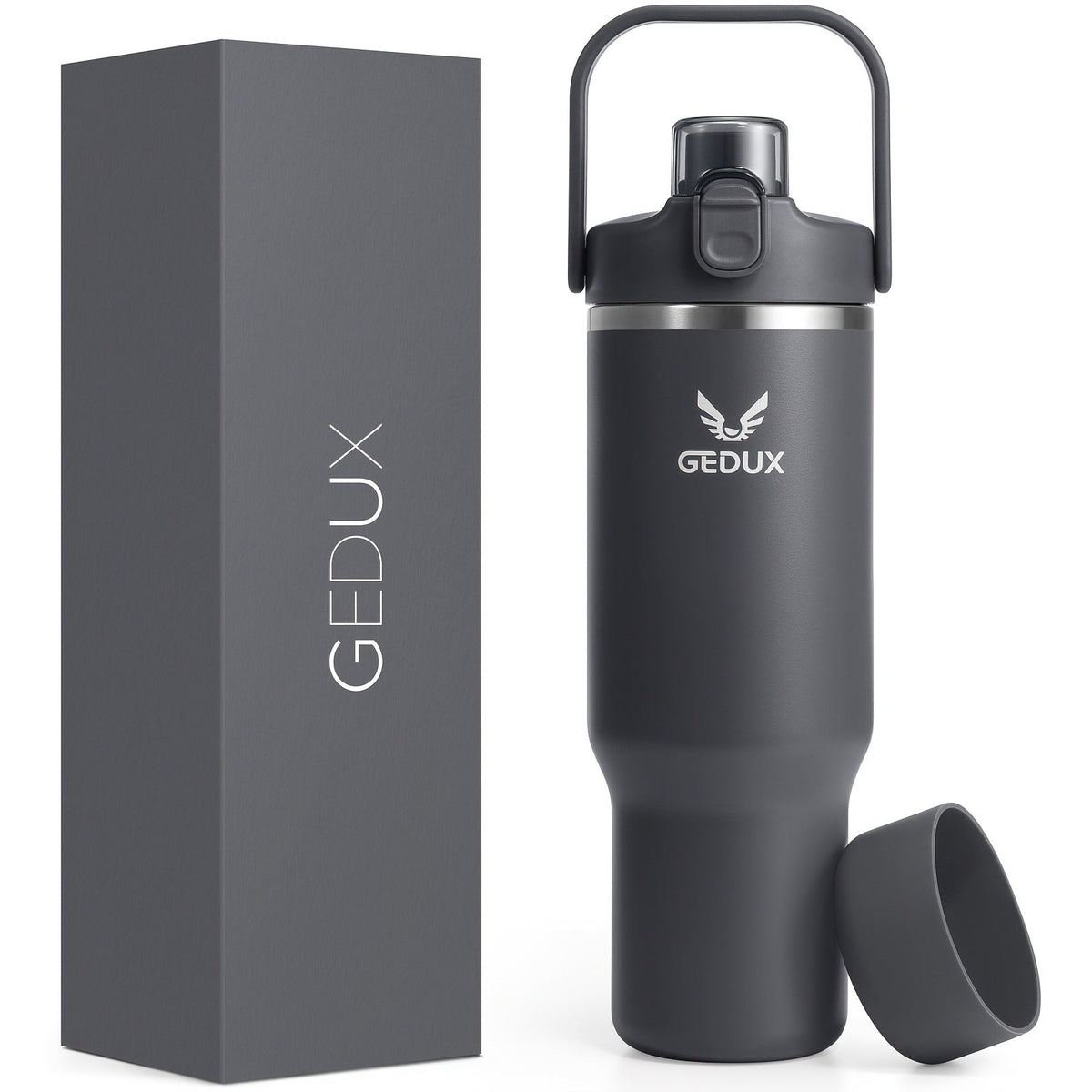 Vacuum Insulated Tumbler 32oz Stainless Steel with Handle Straw 2-in-1 Lid Chug Straw Lid Silicone Boot Matte Finish Keeps Drinks Cold Hot for Travel Gym Outdoor for Kitchen & Dining