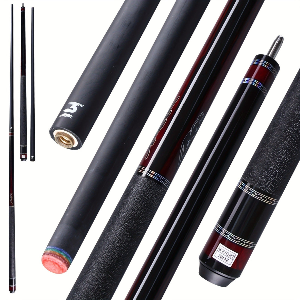 Carbon Fiber Pool Cue Stick 58 Inch – Low Deflection Billiard Cue with 12.5mm Tip, 3/8x8 Pin Joint, Leather Grip & Vacuum Quick Connector, Professional Billiards Stick for Accurate Ball Control