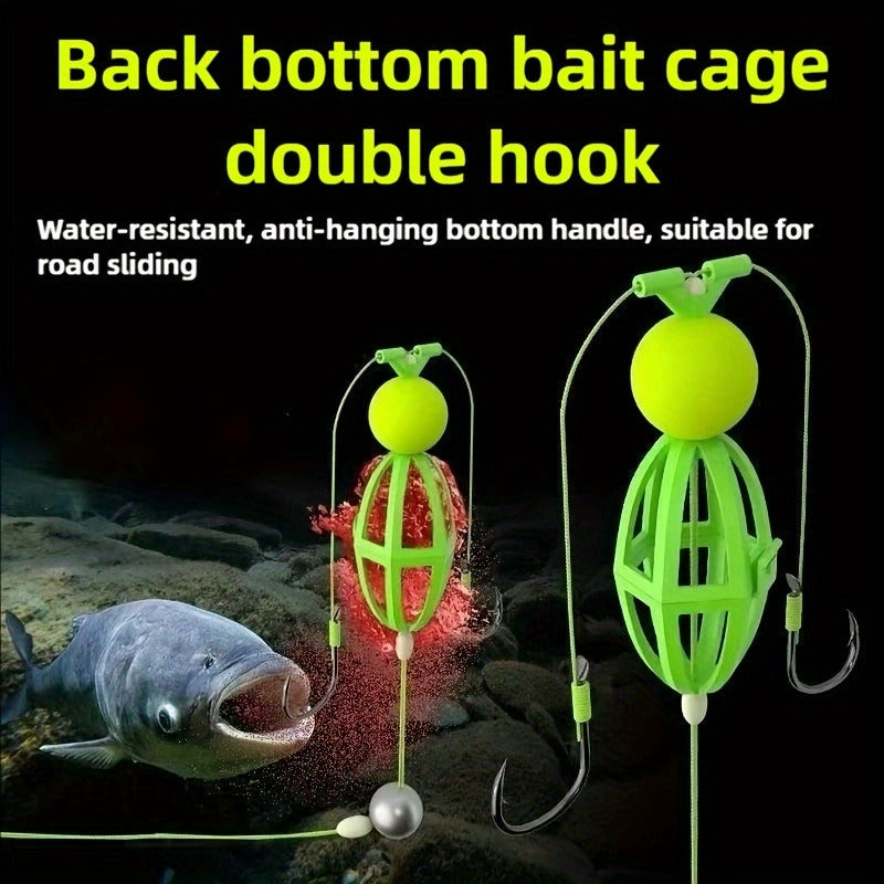 Fishing Hook Cage Set 3pcs Anti-Snag Double Hook Rig with Non-Twist Explosive & Flip Hooks | Carbon Steel Green Lure Fishing Bottom Hanging Prevention, Size - product image 8