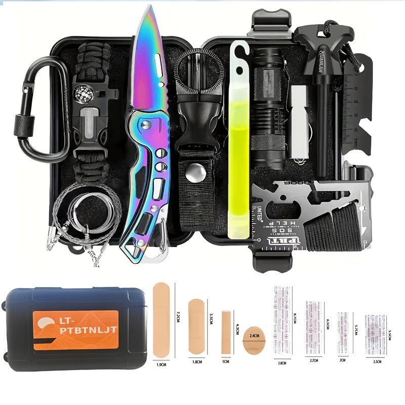 Outdoor Survival Kit 12-115 Piece – Unique Outdoor Gift Idea – Emergency Gear Set for Camping, Hiking & Survival, Multi-Tool Equipment for Men, Dad, Husband
