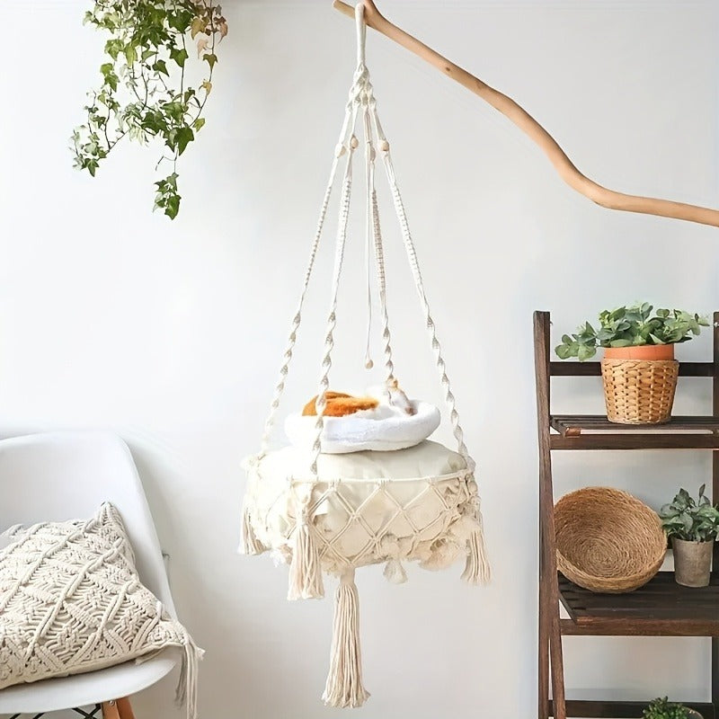 Indoor Cat Nest Basket for 1-2 Cats, 11.81" & 15.75" Diameter – Hand-Woven Rope Cat Hammock & Swing Bed - product image 7