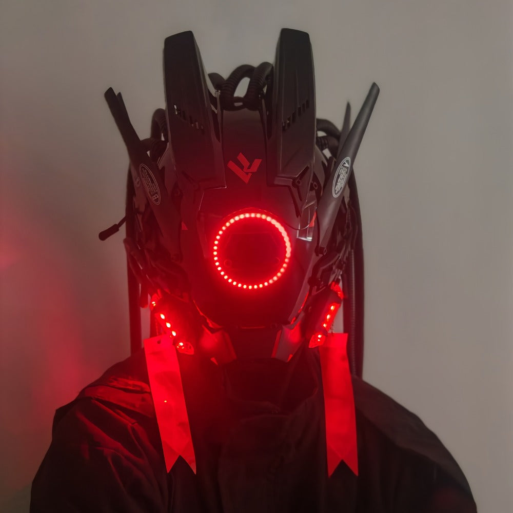 Futuristic Sci-Fi Mechanical Face Mask for Halloween, Cosplay, Music Festival & Rave Party, Blue Green Pink, Free Helmet Included, Adult Gift – LED Cyberpunk - product image 17