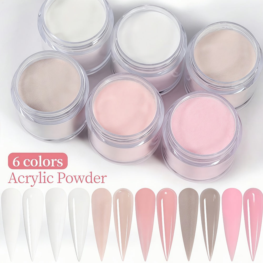 Acrylic Nail Powder Set 6 Colors - Nude Pink White Polymer Powder for 3D Nail Sculptures French Extensions Carving Crystal Professional Nail Art Kit - product image 6