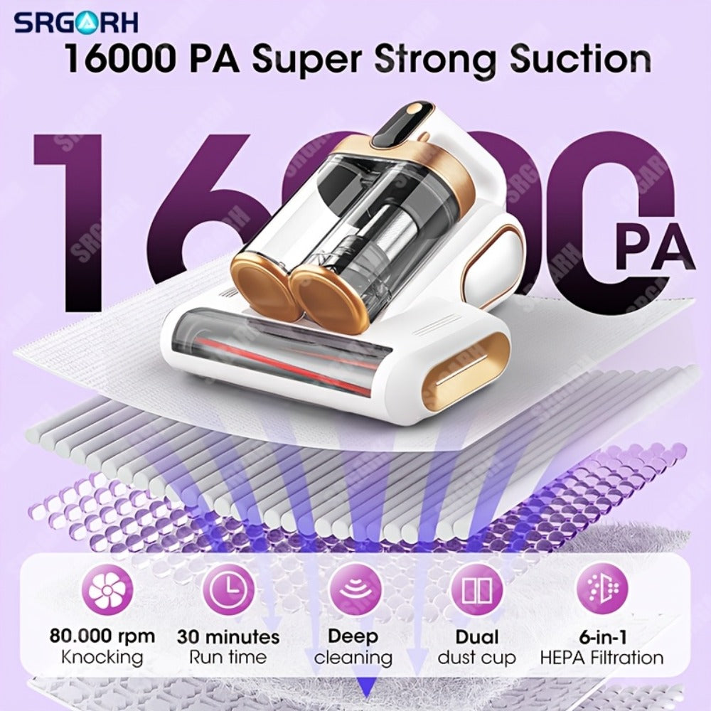 Cordless Mattress Vacuum Cleaner 16Kpa UV Light & 80000 RPM Sonic Technology, 3-Min Fast Charge Handheld Bed Vacuum for Mattress Sofa Carpet Dust Mites - product image