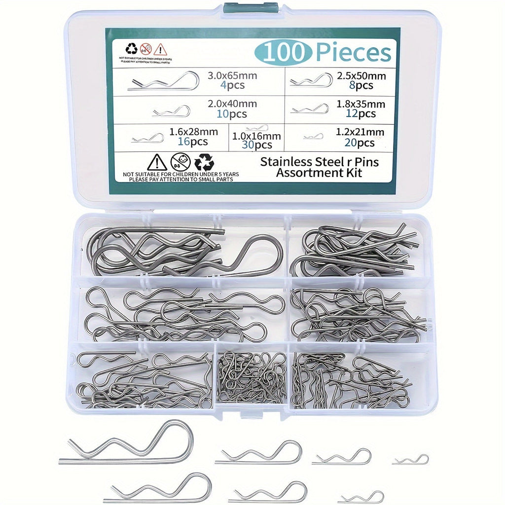 100pcs Stainless Steel R Cotter Pin Assortment Kit – R-Clip Spring Retaining Pins 7 Sizes for Trailer Hitch Automotive Marine Lawn Mower & Agricultural Machinery - product image 8