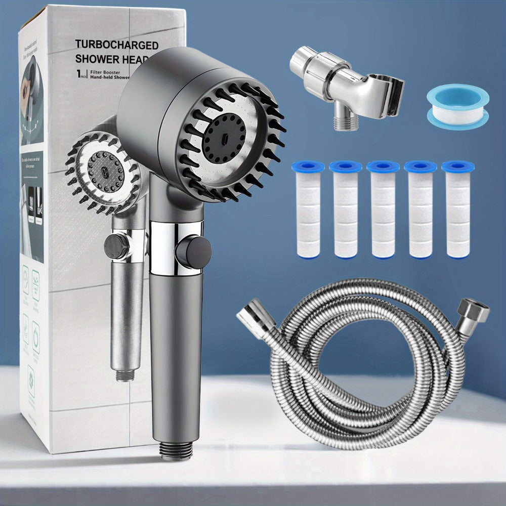 Filtered Handheld Shower Head High Pressure 4 Spray Modes ON/OFF Switch with Hose 5 Filter Elements Pet Shower - product image